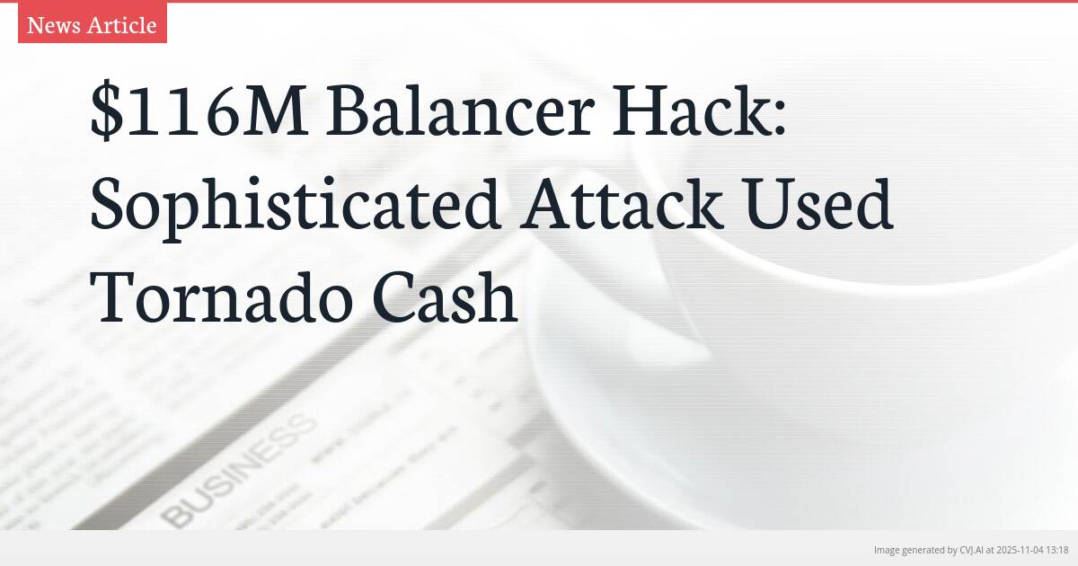 $116M Balancer Hack: Sophisticated Attack Used Tornado Cash