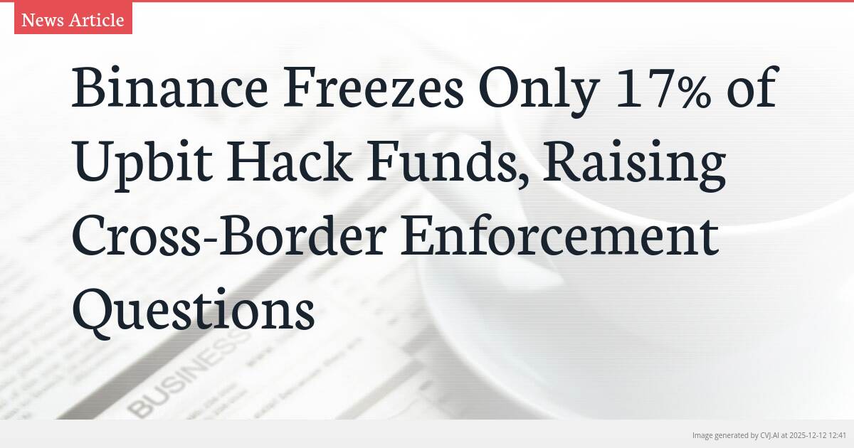 Binance Freezes Only 17% of Upbit Hack Funds, Raising Cross-Border Enforcement Questions