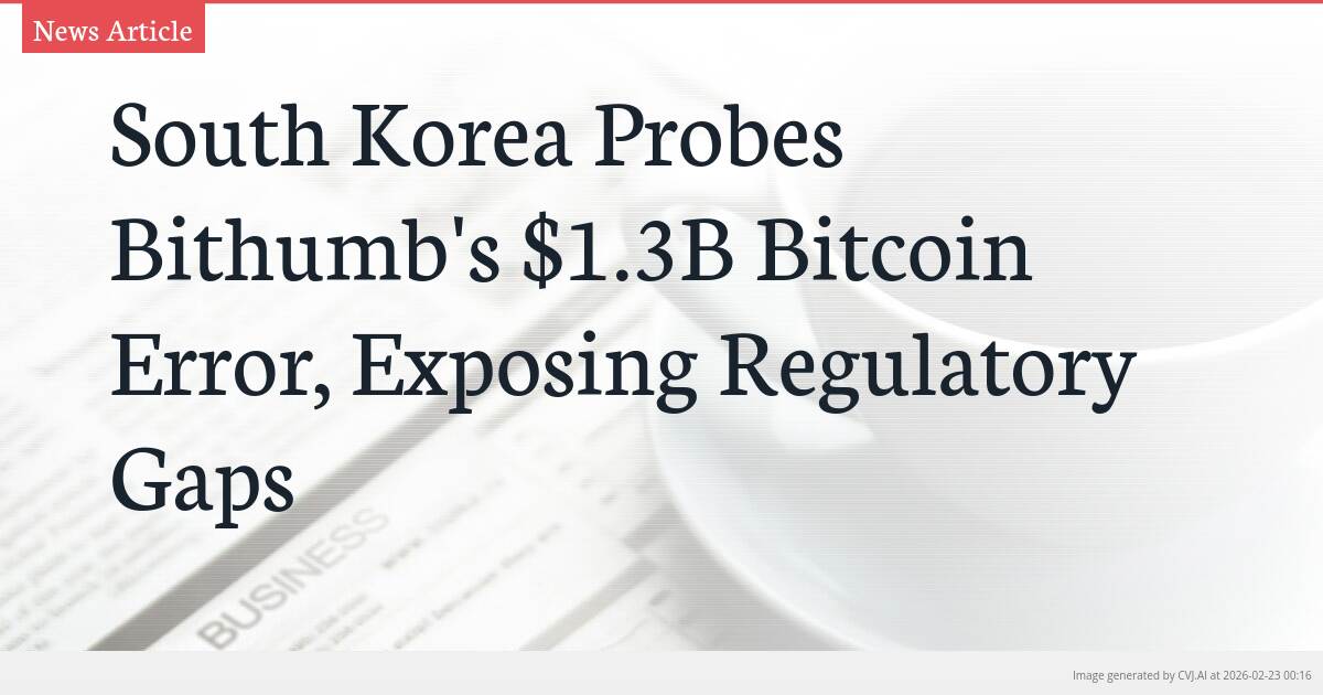 South Korea Probes Bithumb’s $1.3B Bitcoin Error, Exposing Regulatory Gaps