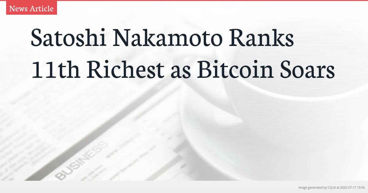Satoshi Nakamoto Ranks 11th Richest as Bitcoin Soars