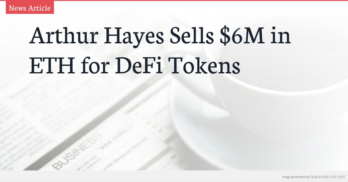 Arthur Hayes Sells $6M in ETH for DeFi Tokens