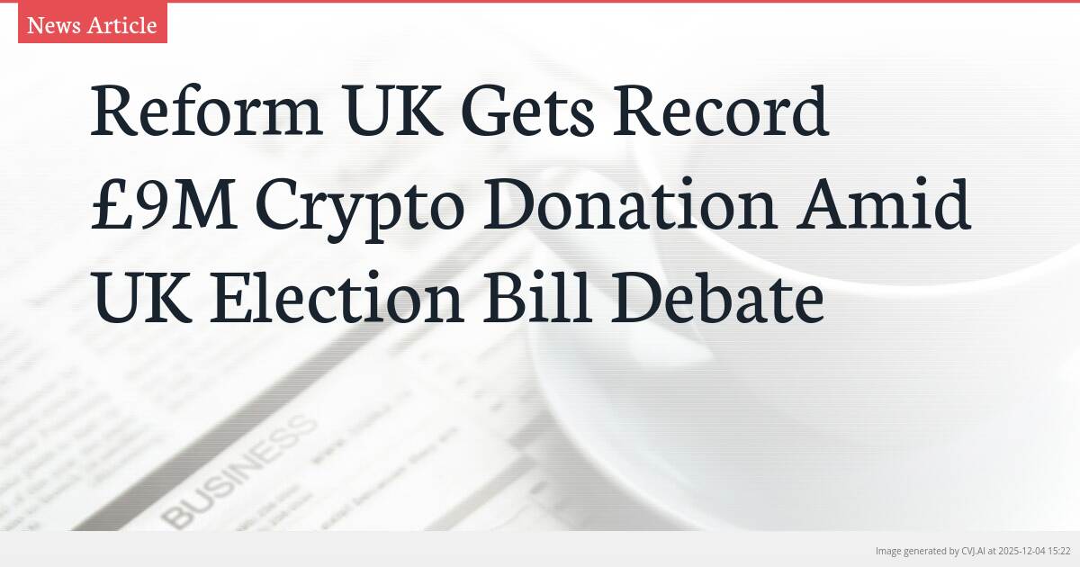 Reform UK Gets Record £9M Crypto Donation Amid UK Election Bill Debate