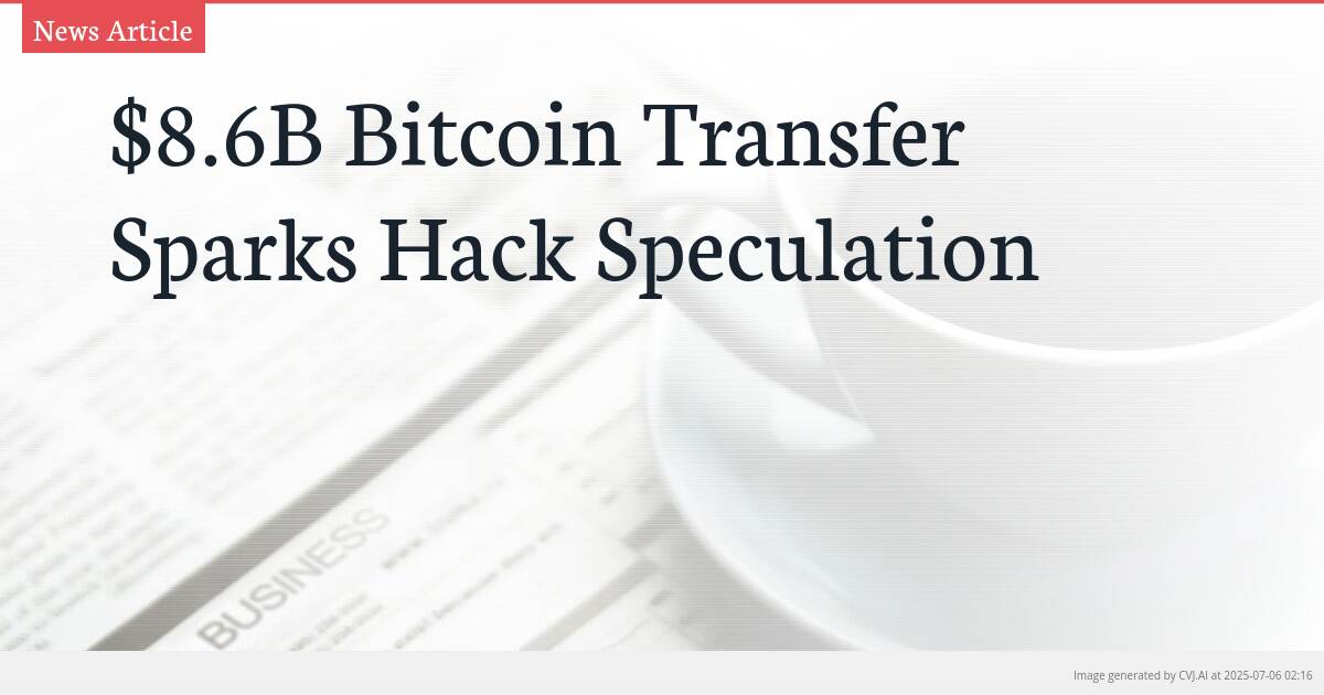 $8.6B Bitcoin Transfer Sparks Hack Speculation