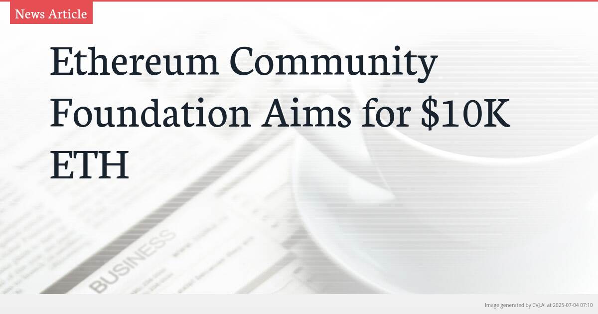 Ethereum Community Foundation Aims for $10K ETH