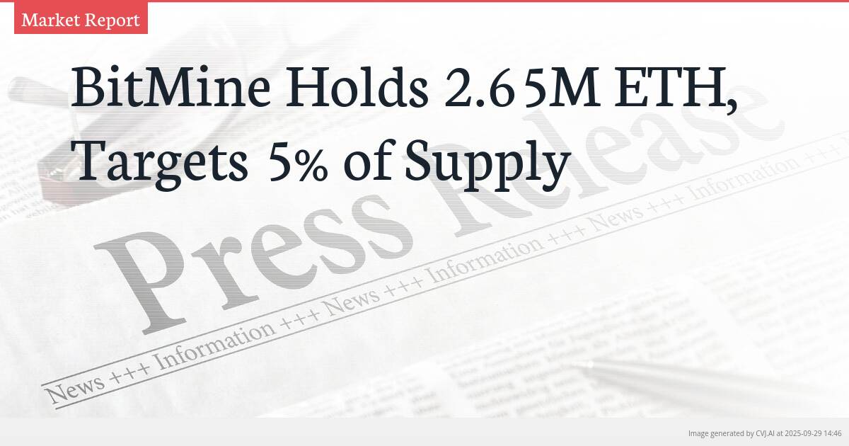 BitMine Holds 2.65M ETH, Targets 5% of Supply