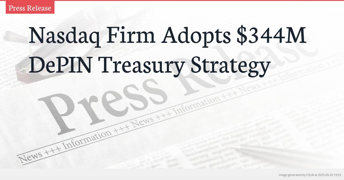 Nasdaq Firm Adopts $344M DePIN Treasury Strategy