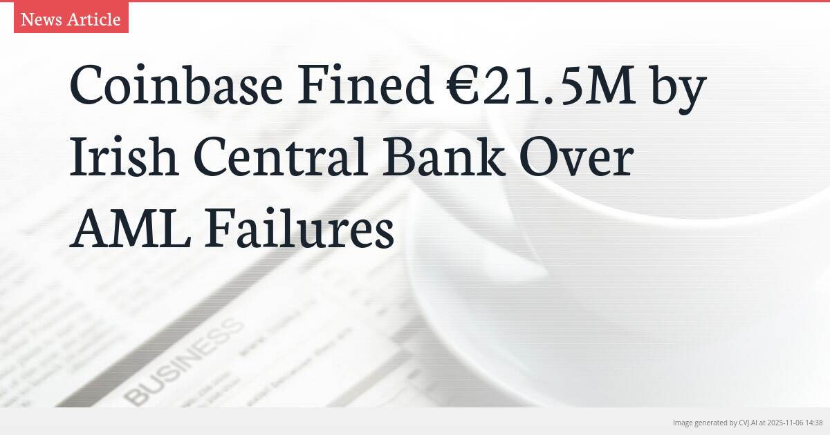Coinbase Fined €21.5M by Irish Central Bank Over AML Failures