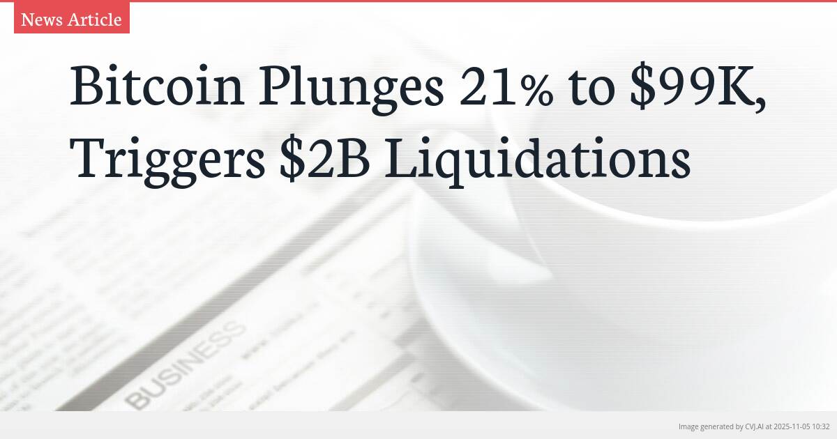 Bitcoin Plunges 21% to $99K, Triggers $2B Liquidations