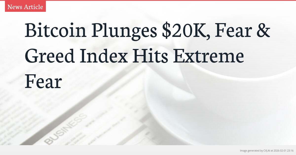 Bitcoin Plunges $20K, Fear & Greed Index Hits Extreme Fear