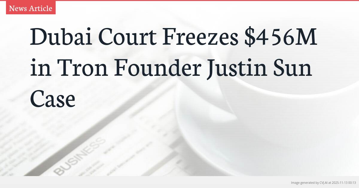 Dubai Court Freezes $456M in Tron Founder Justin Sun Case