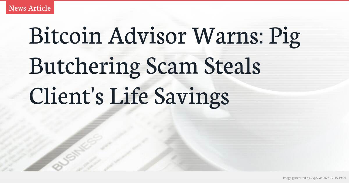 Bitcoin Advisor Warns: Pig Butchering Scam Steals Client’s Life Savings