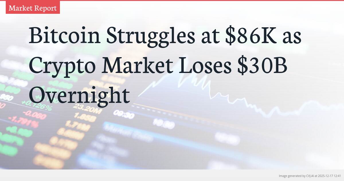 Bitcoin Struggles at $86K as Crypto Market Loses $30B Overnight