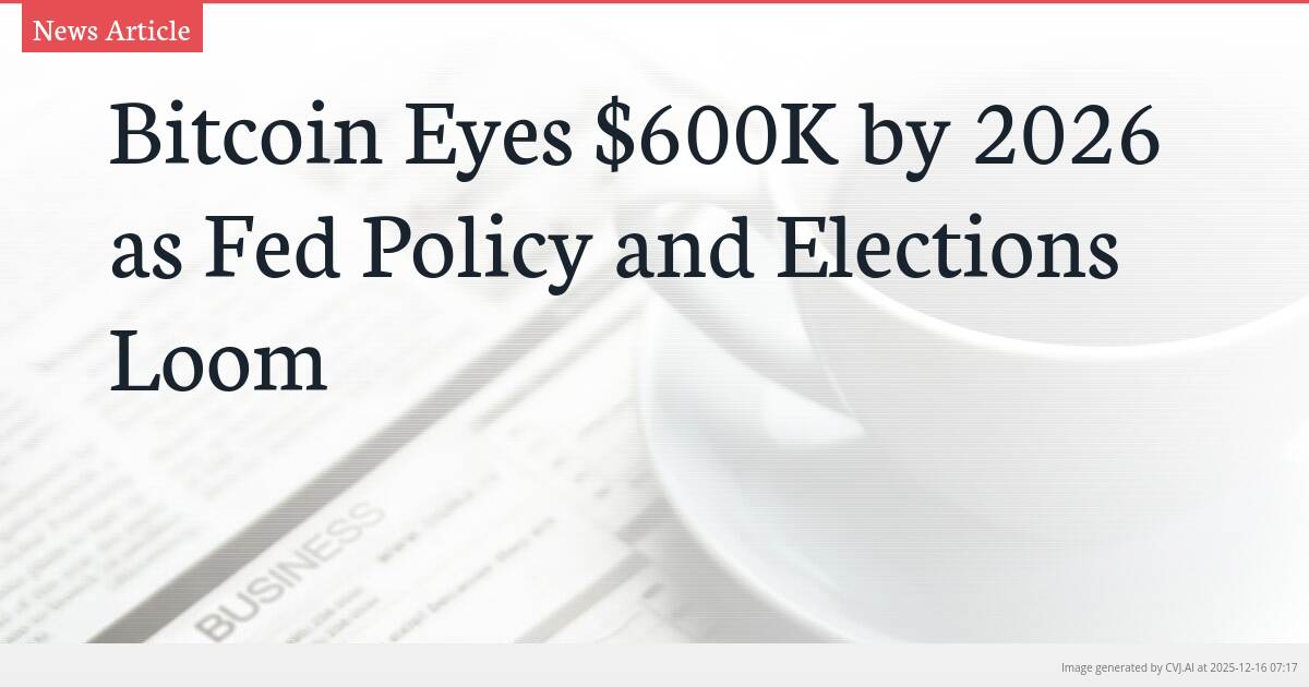 Bitcoin Eyes $600K by 2026 as Fed Policy and Elections Loom