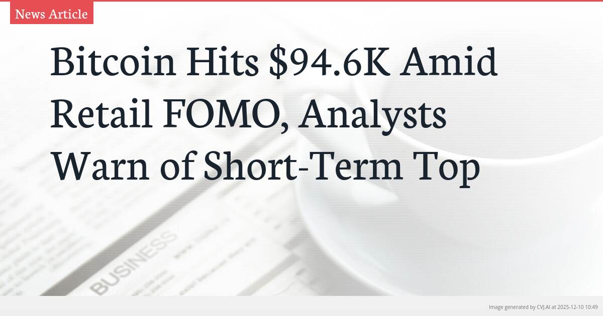 Bitcoin Hits $94.6K Amid Retail FOMO, Analysts Warn of Short-Term Top