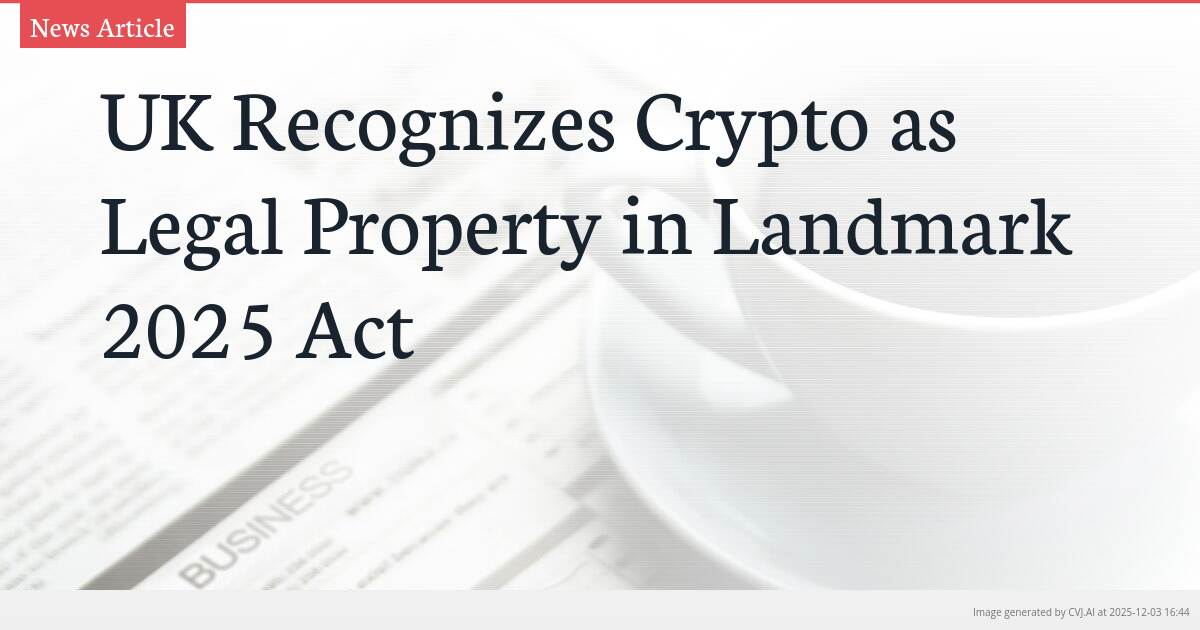 UK Recognizes Crypto as Legal Property in Landmark 2025 Act