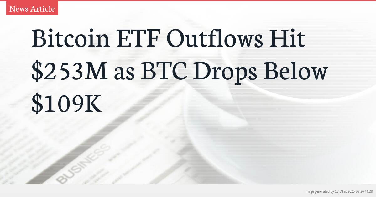 Bitcoin ETF Outflows Hit $253M as BTC Drops Below $109K