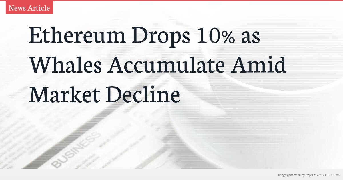 Ethereum Drops 10% as Whales Accumulate Amid Market Decline