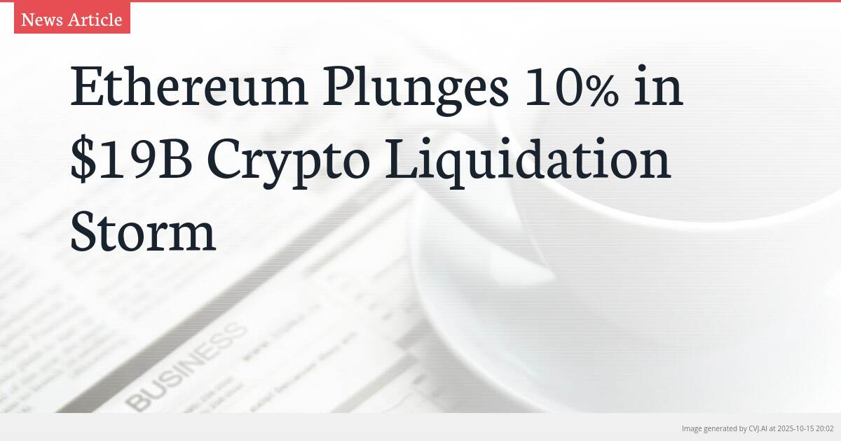 Ethereum Plunges 10% in $19B Crypto Liquidation Storm