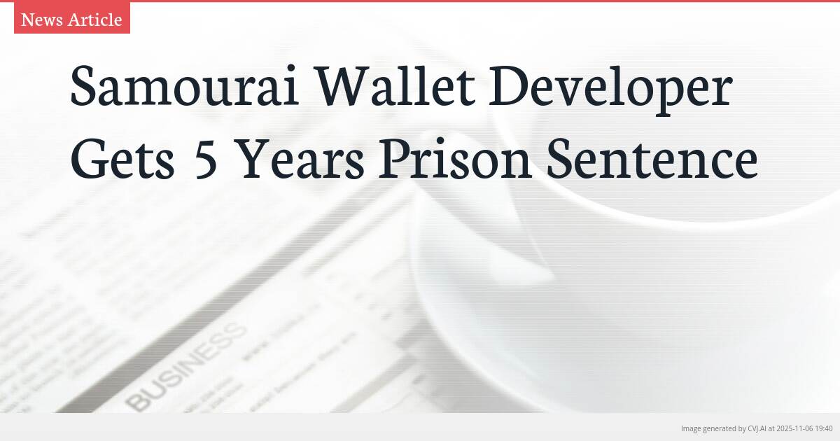 Samourai Wallet Developer Gets 5 Years Prison Sentence