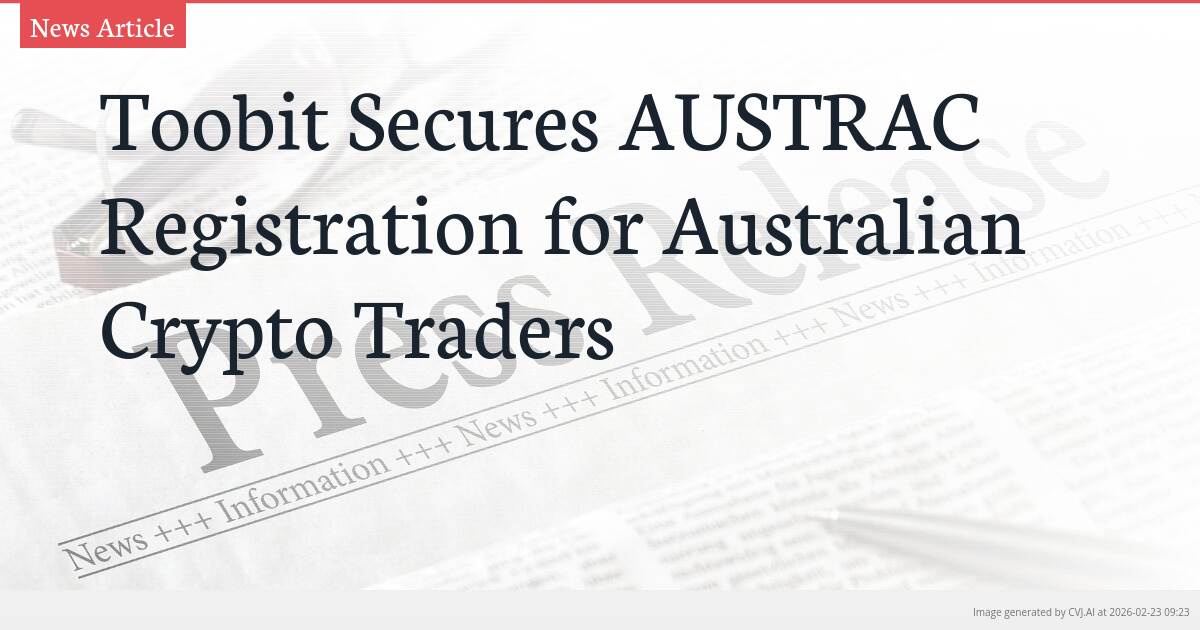 Toobit Secures AUSTRAC Registration for Australian Crypto Traders