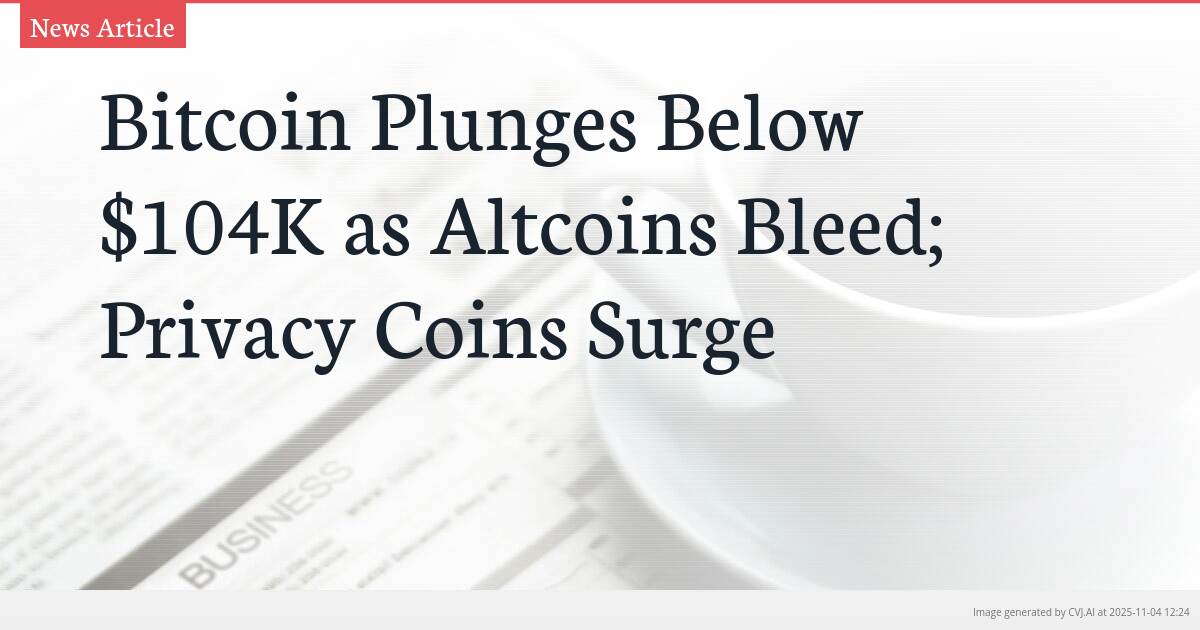 Bitcoin Plunges Below $104K as Altcoins Bleed; Privacy Coins Surge