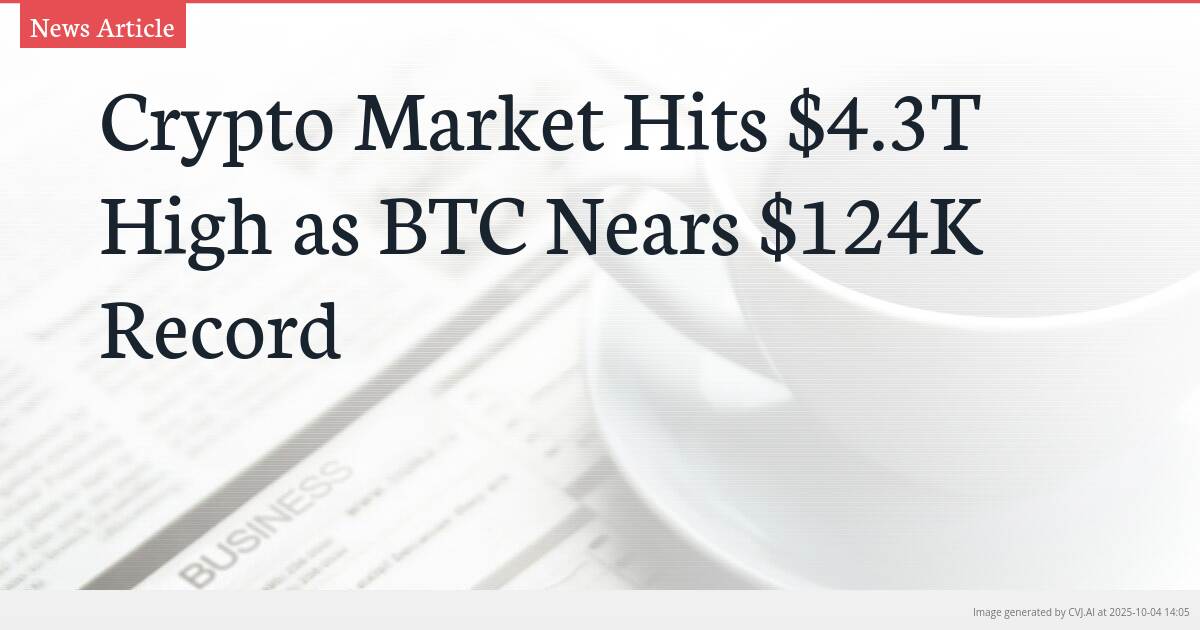 Crypto Market Hits $4.3T High as BTC Nears $124K Record