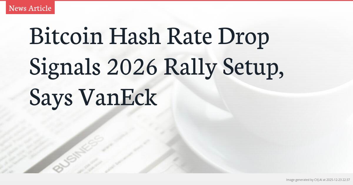 Bitcoin Hash Rate Drop Signals 2026 Rally Setup, Says VanEck