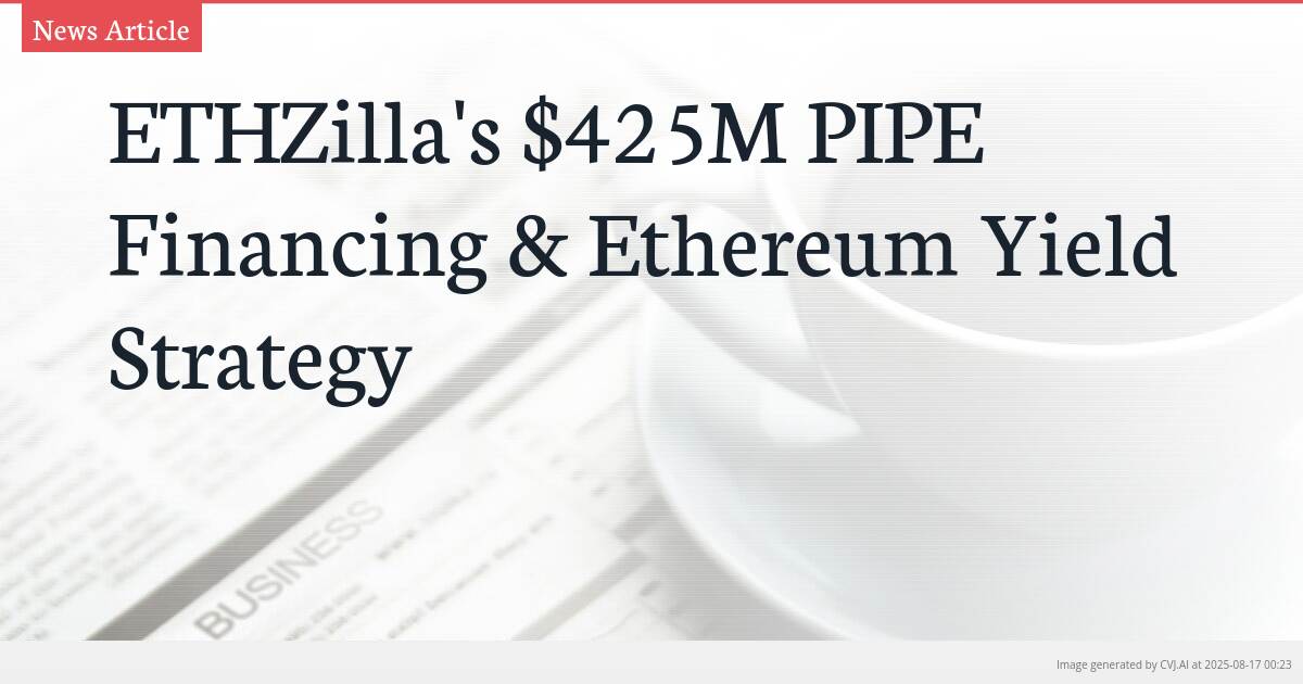 ETHZilla’s $425M PIPE Financing & Ethereum Yield Strategy