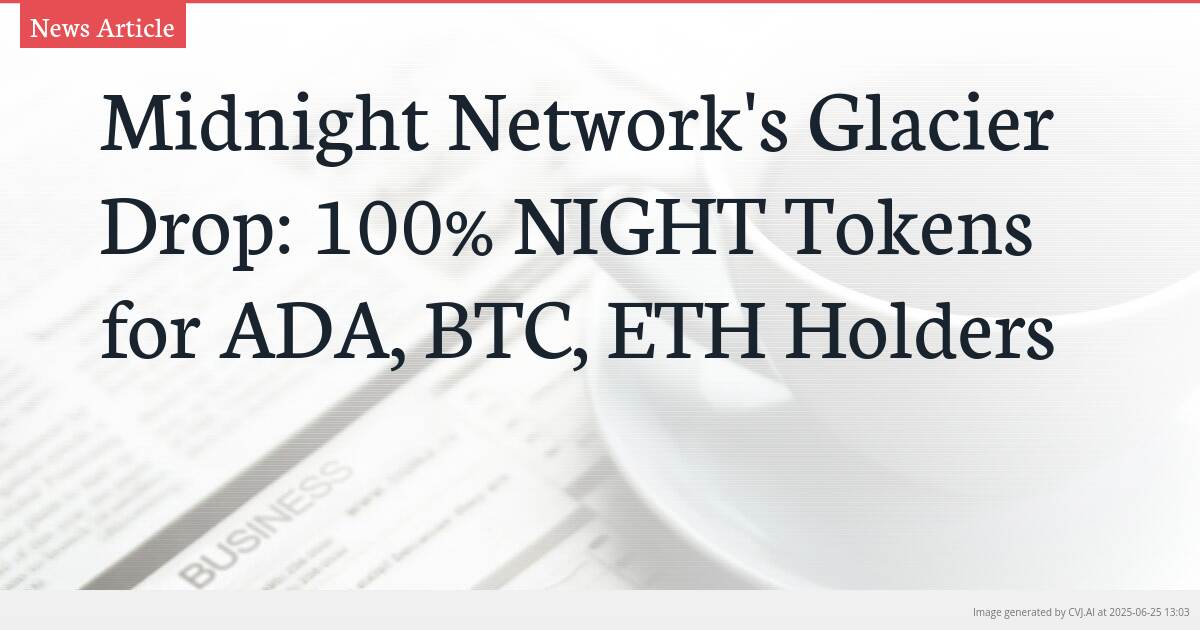 Midnight Network’s Glacier Drop: 100% NIGHT Tokens for ADA, BTC, ETH Holders
