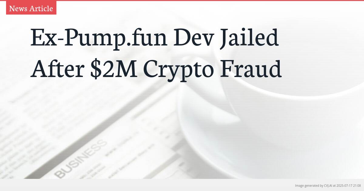 Ex-Pump.fun Dev Jailed After $2M Crypto Fraud