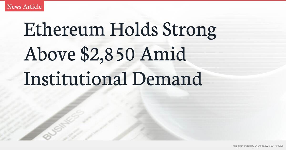 Ethereum Holds Strong Above $2,850 Amid Institutional Demand
