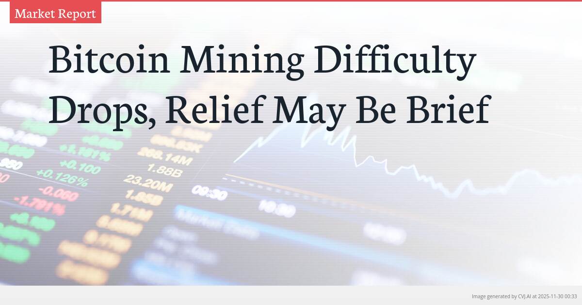 Bitcoin Mining Difficulty Drops, Relief May Be Brief