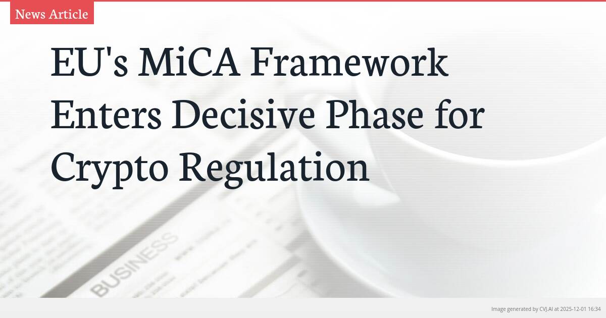 EU’s MiCA Framework Enters Decisive Phase for Crypto Regulation