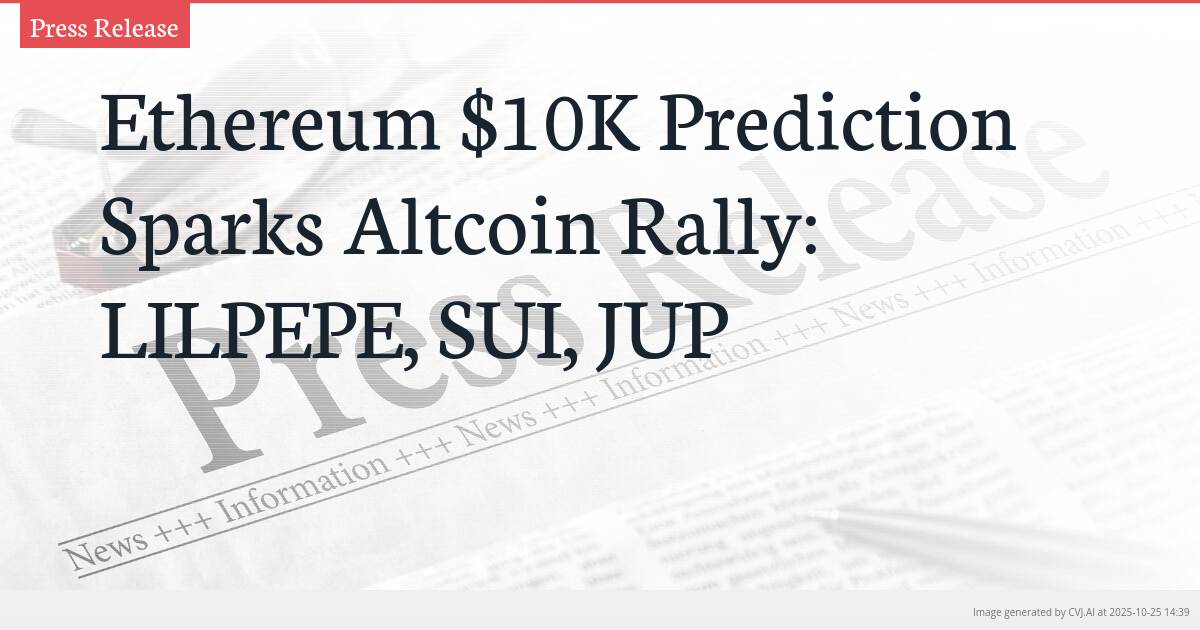 Ethereum $10K Prediction Sparks Altcoin Rally: LILPEPE, SUI, JUP Ethereum $10K Prediction Sparks Altcoin Rally: LILPEPE, SUI, JUP