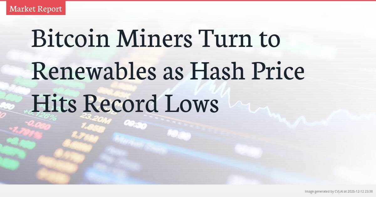 Bitcoin Miners Turn to Renewables as Hash Price Hits Record Lows