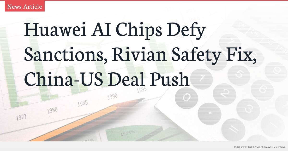 Huawei AI Chips Defy Sanctions, Rivian Safety Fix, China-US Deal Push