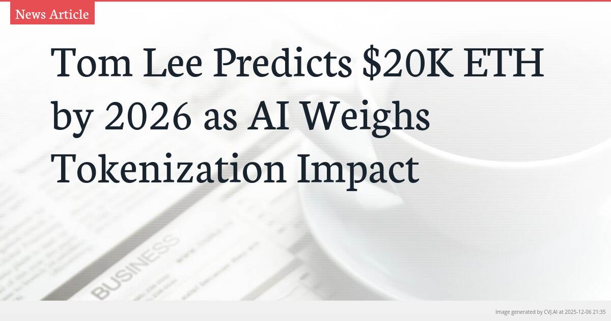 Tom Lee Predicts $20K ETH by 2026 as AI Weighs Tokenization Impact