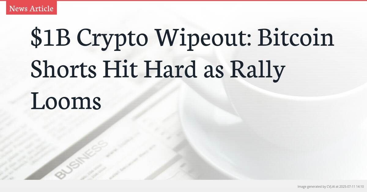 $1B Crypto Wipeout: Bitcoin Shorts Hit Hard as Rally Looms