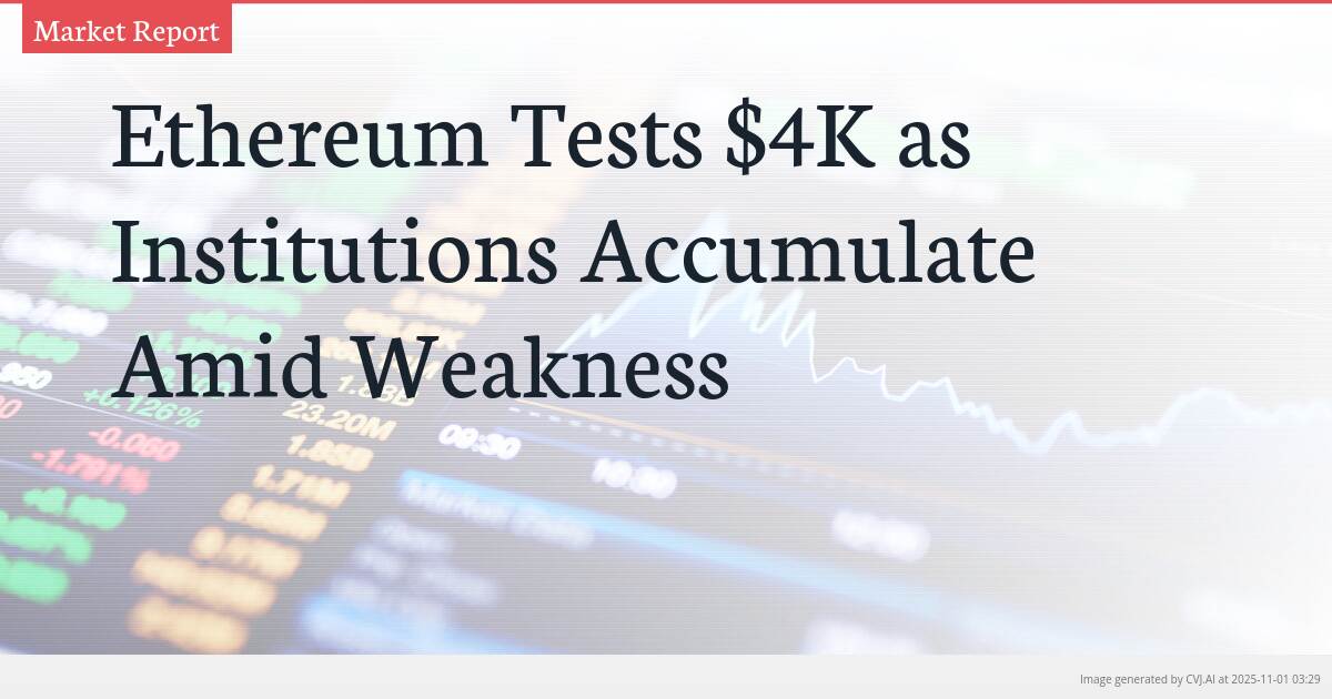 Ethereum Tests $4K as Institutions Accumulate Amid Weakness