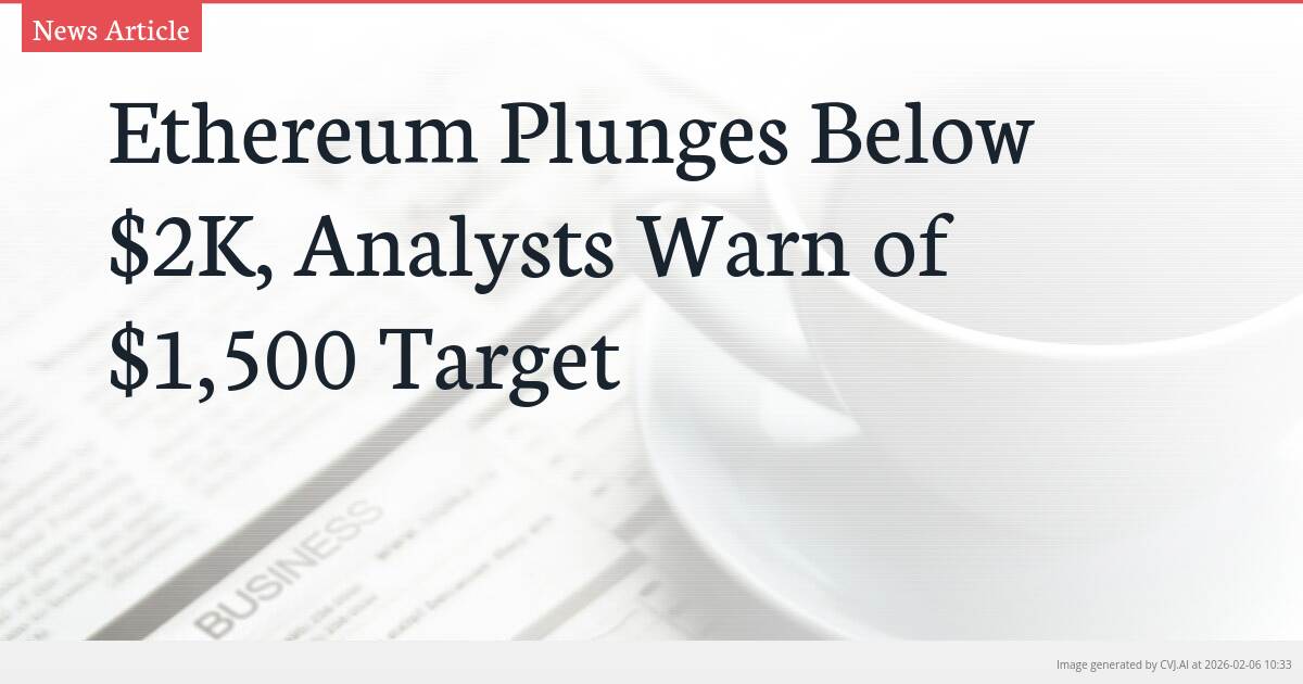 Ethereum Plunges Below $2K, Analysts Warn of $1,500 Target
