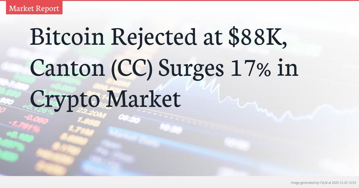 Bitcoin Rejected at $88K, Canton (CC) Surges 17% in Crypto Market