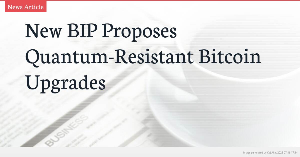 New BIP Proposes Quantum-Resistant Bitcoin Upgrades