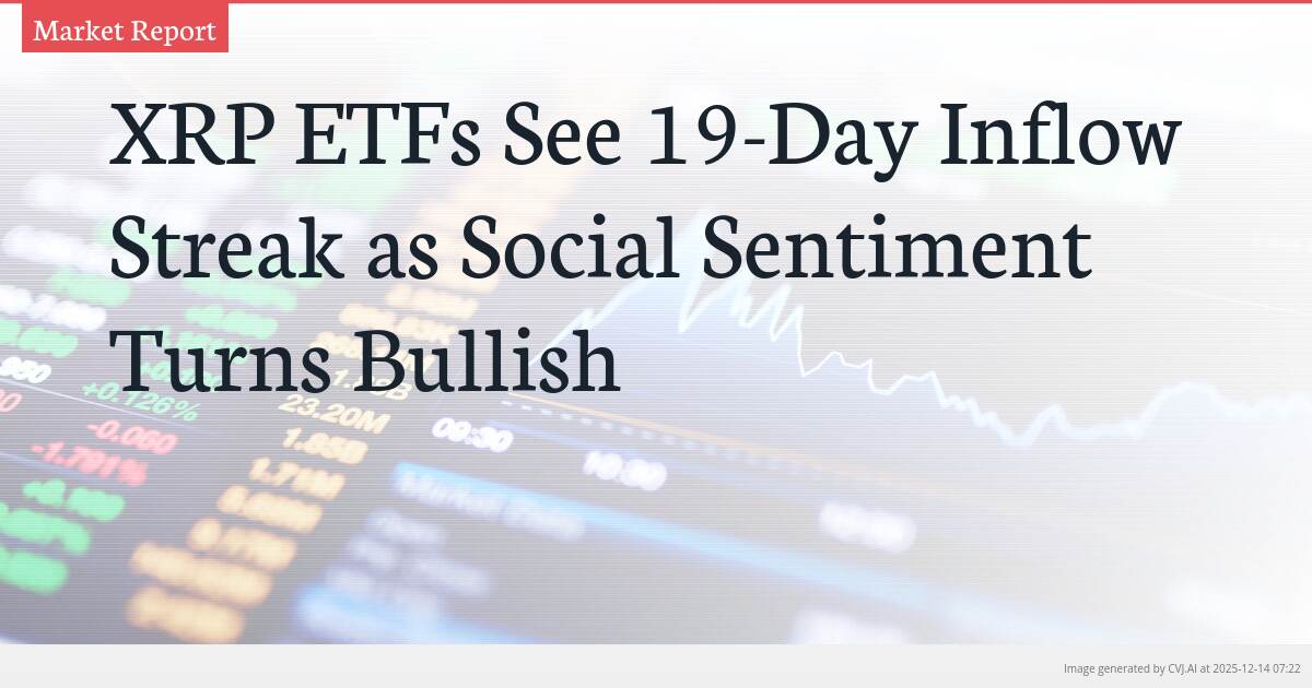 XRP ETFs See 19-Day Inflow Streak as Social Sentiment Turns Bullish