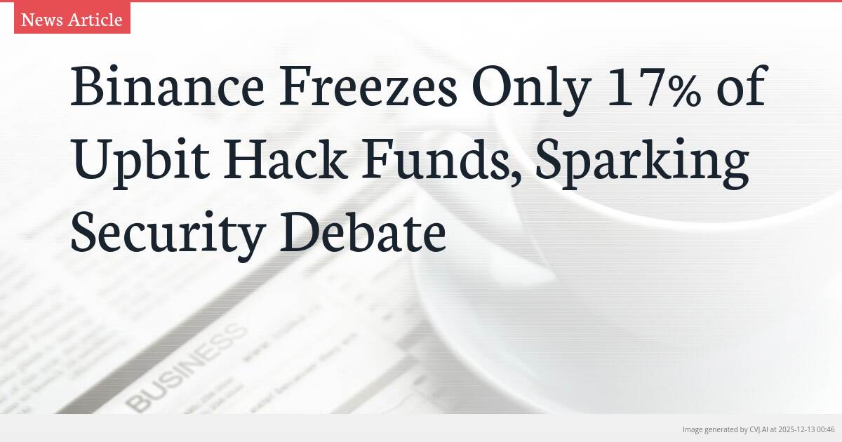 Binance Freezes Only 17% of Upbit Hack Funds, Sparking Security Debate