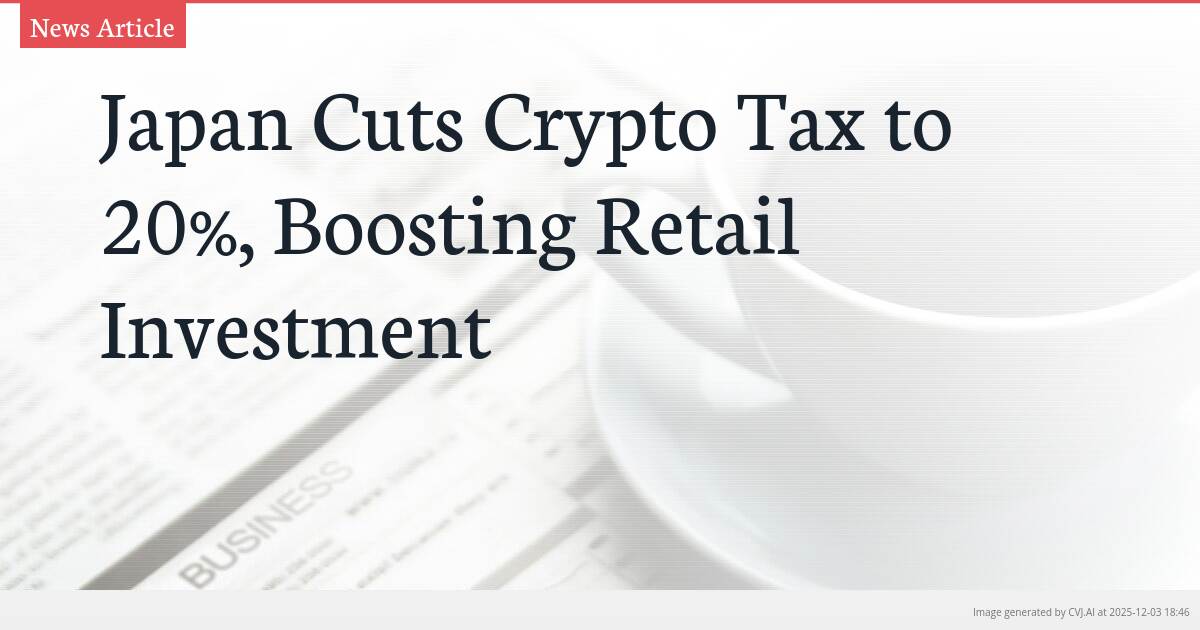 Japan Cuts Crypto Tax to 20%, Boosting Retail Investment