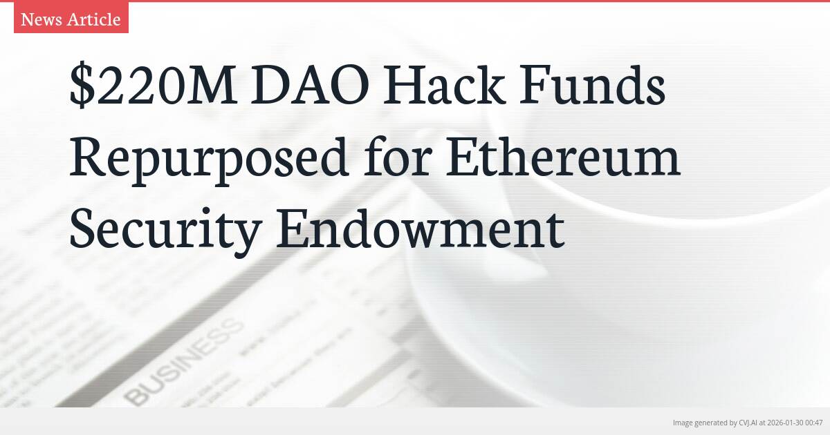 $220M DAO Hack Funds Repurposed for Ethereum Security Endowment