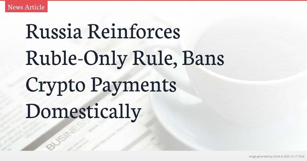 Russia Reinforces Ruble-Only Rule, Bans Crypto Payments Domestically